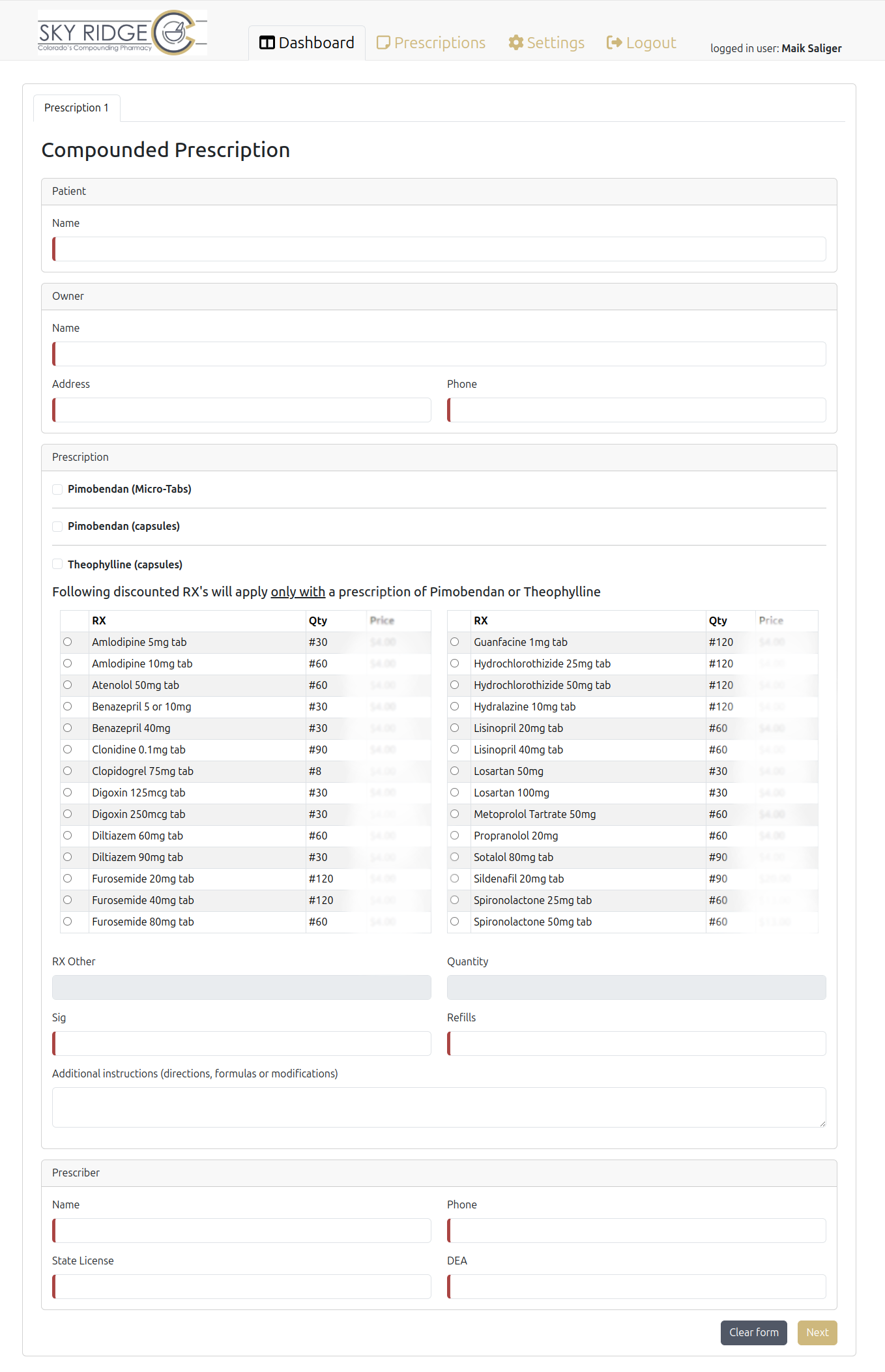 Development of a Web-Based Veterinary Portal for Sky Ridge Compounding Pharmacy (USA)